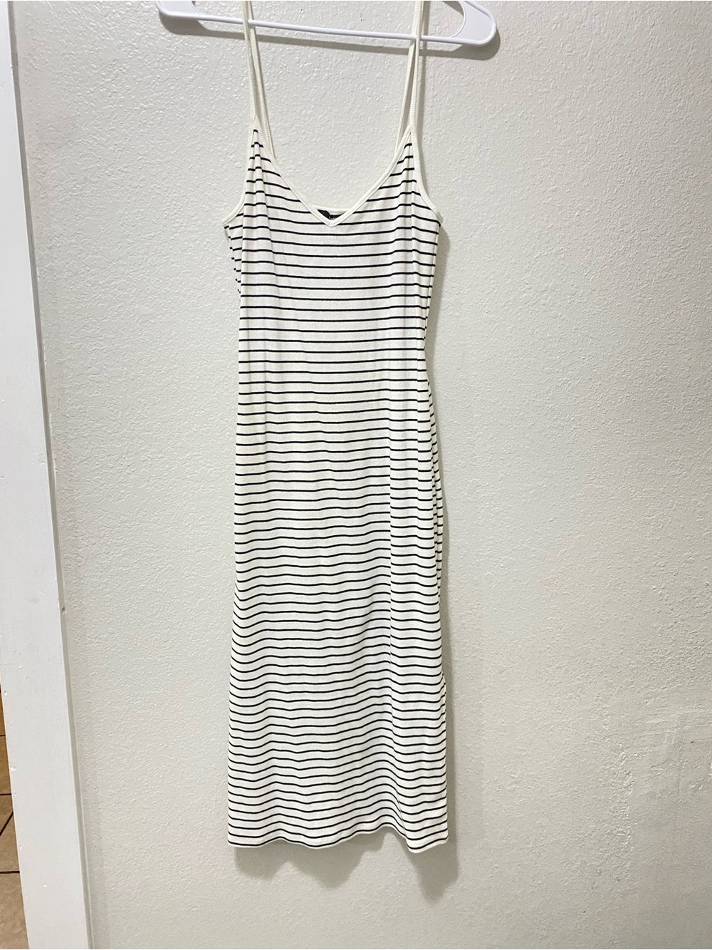 Forever 21 White and Black Striped Midi Slip Dress